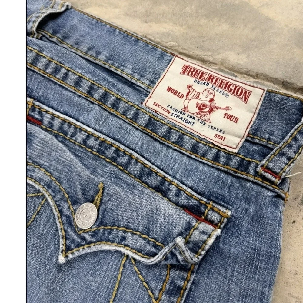 True Religion‎ Straight Section Distressed Patchwork Jeans Blue Mens 38